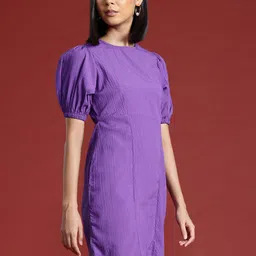 all about you Crinkled Cut-Out Back Puff Sleeve A-Line Dress image 4