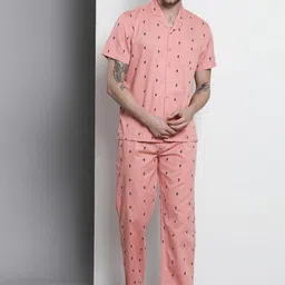 The Indian Garage Co Men Pink Printed Pure Cotton Night suit-picture-25