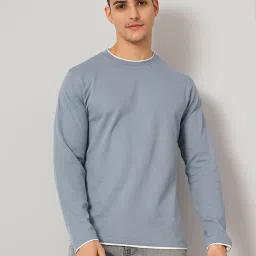 celio celio* Greyish Blue Regular Fit Cotton Crew T-Shirt image 1