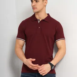 celio celio* Maroon Regular Fit Textured Cotton Polo T-Shirt image 1