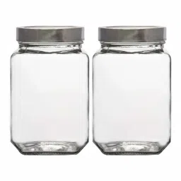 Goodhomes Transparent & Silver Glass Storage Jar With Lid - Set of 2 image 4