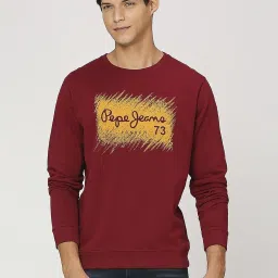 Pepe Jeans Burgundy Red Cotton Regular Fit Printed Sweatshirt image 1