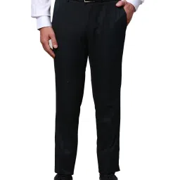 Raymond Dark Green Slim Fit Self Design Flat Front Trousers image 1