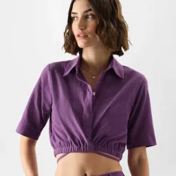 The Souled Store Purple Cotton Cropped Shirt image 1
