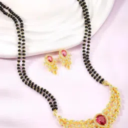 Peora Pink Gold Plated Mangalsutra and Earrings Set for Women-picture-37