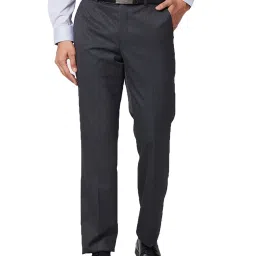 Park Avenue Dark Grey Regular Fit Self Design Flat Front Trousers image 1
