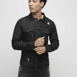 Produkt By Jack & Jones Black Cotton Regular Fit Distressed Denim Jacket image 1