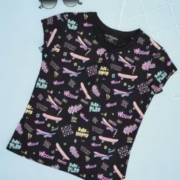 Pantaloons Junior Girls Jet Black Cotton Printed T-Shirts-picture-39