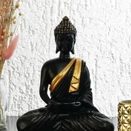 @home Black & Gold Polyresin Bodhisattva Buddha Idol Showpiece image 1