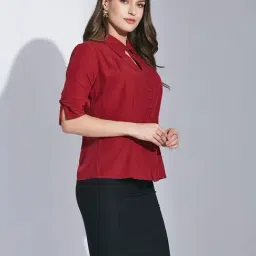 Latin Quarters Maroon Solid Short Sleeves Shirt image 3