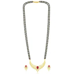 Peora Pink Gold Plated Mangalsutra and Earrings Set for Women image 3