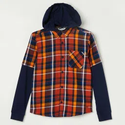 Fame Forever by Lifestyle Kids Orange & Navy Cotton Chequered Full Sleeves Shirt image 1