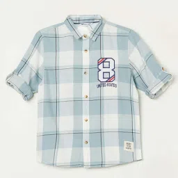 Fame Forever by Lifestyle Kids Blue & White Cotton Chequered Full Sleeves Shirt image 1