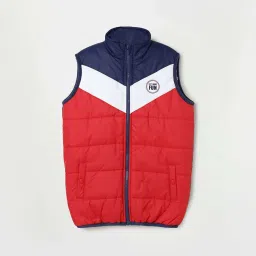 Fame Forever by Lifestyle Kids Red & Navy Color Block Full Sleeves Jacket image 1