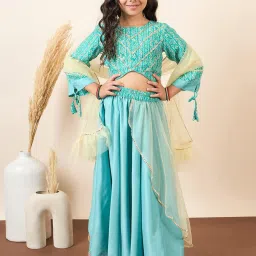 StyloBug Girls Green Printed Lahnga Choli image 1