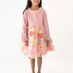A Little Fable Pink Printed Full Sleeves Dress image 1
