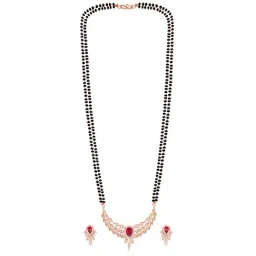 Peora Pink Gold Plated Mangalsutra and Earrings Set for Women-picture-11