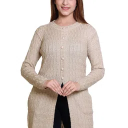 Varenyam Women Woollen Cable Knit Longline Cardigan-image-12