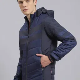 Monte Carlo Blue Regular Fit Colour Block Quilted Jacket image 4
