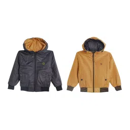 Okane Kids Mustard & Black Solid Full Sleeves Reversible Jacket image 1