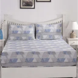 Maspar Hues PBS Nomad Scuplt Maximus Blue & Grey Cotton 210 TC Double Bedsheet & 2 Pillow Covers image 2