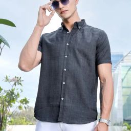 Thomas Scott Grey Regular Fit Self Design Shirt-picture-7
