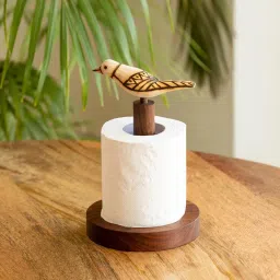ExclusiveLane Brown Sheesham Wood Soaring Bird Handcrafted Tissue Roll Holder image 1