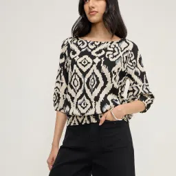 LOV by Westside Black Ikkat Printed Top image 1