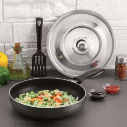 Magnus Black & Silver Aluminium 24 cm Non-Stick Frypan With Lid & Bakelite Handle (1.85 L) image 1