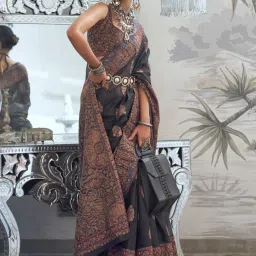 Elora Black Silk Woven Saree With Unstitched Blouse image 1