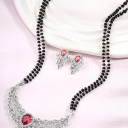 Peora Pink Gold Plated Mangalsutra and Earrings Set for Women-image-61