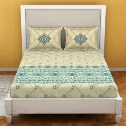 Spaces Geometric Teal 144 TC Cotton King Bedsheet With 2 Pillow Covers image 1