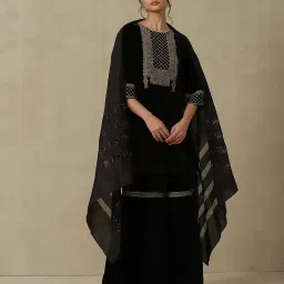 aarke Ritu Kumar Black Embroidered Kurta With Sharara & Dupatta image 1