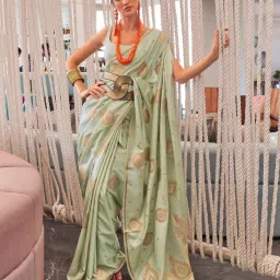 Odette Green Silk Blend Woven Design Saree with Unstitched Blouse image 1