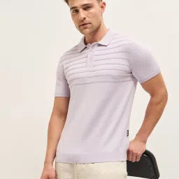 The Bear House Purple Cotton Regular Fit Self Design Polo T-Shirt image 1