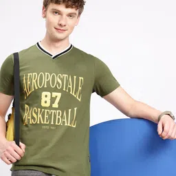Aeropostale Typography Printed V-Neck Pure Cotton T-shirt-picture-51