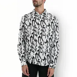 celio Celio* White Linen Regular Fit Printed Shirt-picture-19