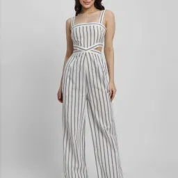 Forever 21 White Cotton Striped Jumpsuit image 1