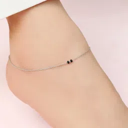 Zavya 925 Sterling Silver Subtle Black Beads Rhodium Plated Adjustable Link Chain Anklet image 1