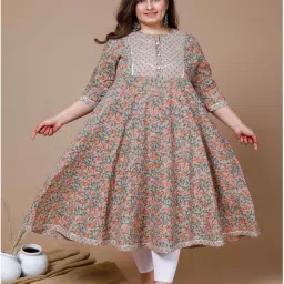 Miravan Grey Cotton Printed Anarkali Kurta image 1