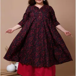 Miravan Maroon Cotton Printed Anarkali Kurta image 1