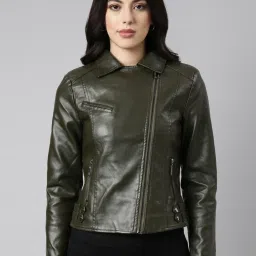 showoffff SHOWOFF Olive Regular Fit Biker Jacket image 1