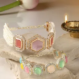 Zaveri Pearls Set of 2 Multicolor Multistrand Austrian Diamonds & Stones Ethnic Bracelet-ZPFK16851 image 1