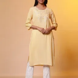 Aurelia Yellow Embroidered Straight Kurta image 1
