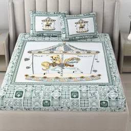 JaipurFabric Green Cotton 180 TC Designer Printed Bedsheet with 2 Pillow Covers image 1