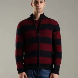 Tommy Hilfiger Navy Cotton Regular Fit Striped Jacket-image-89