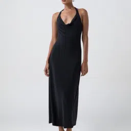 Wardrobe by Westside Black Embellished Cowl-Neck A-Line Dress-picture-32
