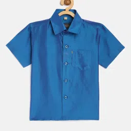 THANGAMAGAN Kids Blue Solid Shirt image 1