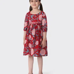Fabindia Kids Red Cotton Printed Dress-image-78
