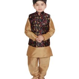 SG Yuvraj Kids Black & Golden Printed Full Sleeves Kurta Set-picture-21